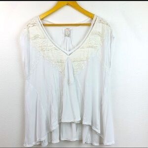 Free People cream lace, V neck swing tunic top